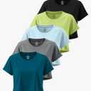 Real Essentials 5 Pack: Women's Dry Fit Crop Top - Short Sleeve Crew Neck Stretch Athletic Tee XL