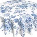Blue Floral Tablecloth 70 Inch Round Blue and White Chinoiserie Flower Table Cloth Spring Decorations Polyester Stain Resistance Blue Round Table Cover for Party Picnic Kitchen Decor Outdoor