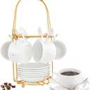 YY YEARCHY Coffee Cup Stand Holder Display Stand Mug Tea Rack Cup and Saucer Countertop Storage Organizer Dryer Hook Decoration (13.4" X 6" X 6", Yellow)