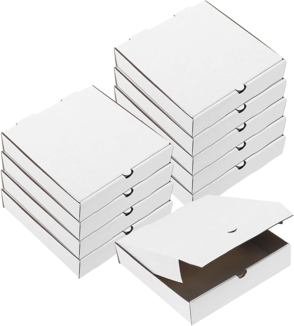 uxcell Pizza Box, 10pcs 9 x 9 Inches - Cowhide Paper Mini Pizza Boxes, Square Corrugated Storage Container for Cake Cookies Pizza Party (White)