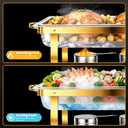 POWERFUEL Chafing Dishes for Buffet, 4 Pack 9QT Large Full Size Gold Chafing Dish Set, Rectangular Chafing Pans with 4 Gold Tongs, Stainless Steel Food Warmer for Party, Catering, Wedding