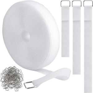 YMCRLUX 1"x32ft Hook and Loop Straps with 50 Metal Buckles, Adjustable Fastening Cable Straps, Cut-to-Length Cinch Strap, Reusable Nylon Securing Cord Ties for Organizer or Storage, 1 inch Wide, White
