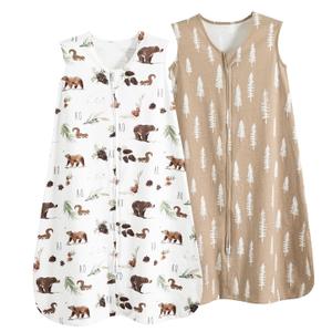 david's kids 100% Cotton Baby Sleep Sack 12-18 Months, Ultra Soft Baby Wearable Blankets with 2-Way Zipper, 2 Pack Comfy Toddler Sleeping Bags for Boys Girls Neutral, Large Size, Woodland