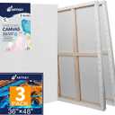 Large Canvases for Painting 36x48 Inch 3-Pack, 12.3 oz Triple Primed Acid-Free 100% Cotton Stretched Canvas, Blank Large Canvas for Oil Paint Acrylics Pouring & Wet Art Media