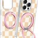 Loheckle for iPhone 12 Pro Max Case with Stand- Compatible with MagSafe Women Girls Cute Girly Aesthetic Unique Design Soft TPU Magnetic Ring Phone Cover for Apple 12 Promax, Checkered