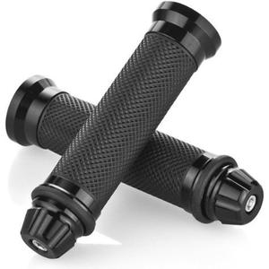 Motorcycle Handlebar Grips with Bar End Cap, Racing CNC Aluminum Soft Rubber Universal for 7/8"(22mm) Handle Bar (Black)