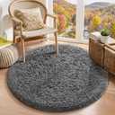 Ophanie Round Rug 3Ft Grey Circle Area Rugs, Fluffy Fuzzy Small Bedroom Carpet 3 Foot, Plush Shag Floor Gray Living Room Christmas Circular Aesthetic Decor for Kids Teen Boys Baby, Nursery, Classroom