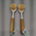 2 Pack Kitchen Dish Brush Bamboo Handle Dish Scrubber Built-in Scraper, Scrub Brush for Pans, Pots, Kitchen Sink Cleaning, Dishwashing and Cleaning Brushes are Perfect Cleaning Tools, White