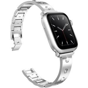 Mosonio Dressy Jewelry Bracelet Bands Compatible with Apple Watch Band 46mm 45mm 44mm 49mm 42mm 41mm 40mm 38mm for Women, Cute and Stylish Diamond Metal Strap for iWatch Series 10 9 8 7 6 5 4 3 2 1 SE Ultra (Silver)