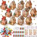 Poen 12 Set Christmas Gingerbread House Craft Kit Bulk Prebuilt Mini Gingerbread House with Pom Poms Markers Sticker Tapes Fun DIY Cardboard Christmas Craft for Holiday Party Decoration(Stylish Style)