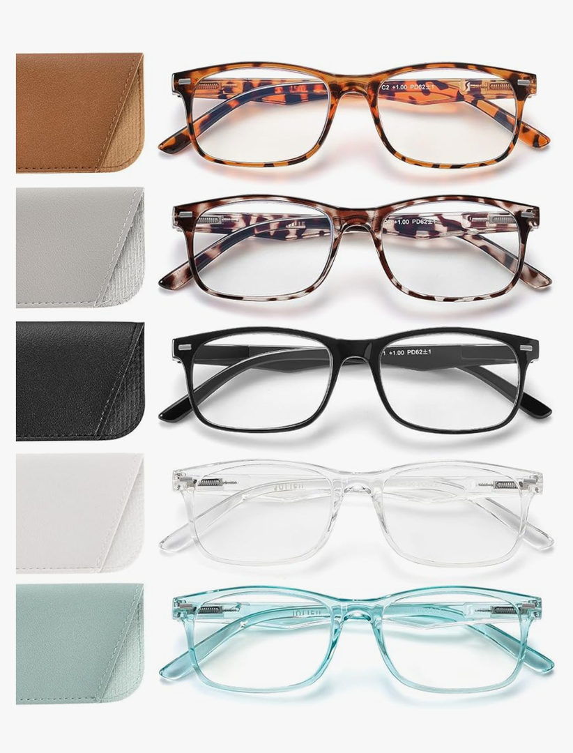 5 Pack Reading Glasses For Women,Spring Hinges, Sturdy and Durable, Color: Black+yellow Tortoiseshell+grey Tortoiseshell+green + White, Magnification Strength: 1.75 x