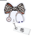 Leopard Bow Stethoscope Badge Reel, Cute Retractable ID Card Badge Holder, Name Tag Work Badge Clip for ICU NICU RN LPN CNA MA ER Cardiology Night Shift Nurse Nursing Student OR GI Doctor, Nurse Gifts