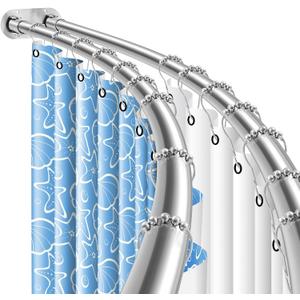 Double Curved Shower Curtain Rod 42 to 72 Inches Elegant Double Shower Curtain Rod Adjustable Wall Mounted Double Shower Curtain Pole for Bathroom (Silver, 42 to 72")