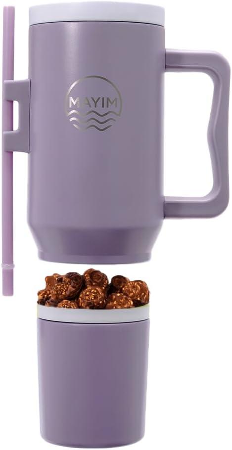 Sip N Snack Dual Compartment Stainless Steel Water Bottle  Triple Insulated, 24 Hours Cold/Hot, Leak-Proof, 2 Ways to Sip  Perfect for Drinks & Snacks On-the-Go (Purple/Lavender)