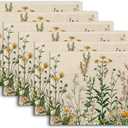 Wildflowers Placemats Set of 6,Floral Vintage Washable Linen Table Mats for Kitchen Dining,Indoor Outdoor Decor,12 x 18 Inches