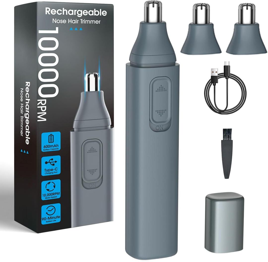 JISHO Ear and Nose Hair Trimmer for Men Women  10000 RPM Powerful Motor with Dual Stainless Steel Edge Blades USB Type-C Rechargeable for Easy Cleansing Travel Size2 Refills