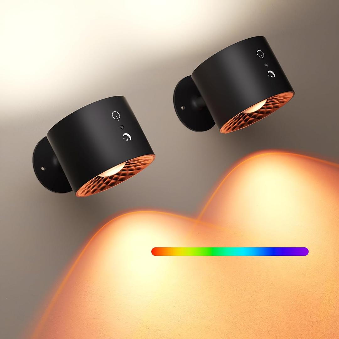 Joyzy 2 Pack Led Wall Light Battery Operated Rechargeable RGB Colorful Picture Light for Wall Lighting for Bedroom, Remote Touch Control Wall Mounted Lamps Magnetic Wall Sconce