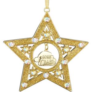 Custom Photo Ornament for Christmas Tree, Christmas Ornament with Picture Inside Hanging Projection Pendant Home Decor for Family Xmas Party Memorial Gifts (Star-gold)