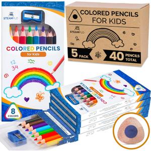 Colored Pencils for Toddlers 3-4 Years Kids Pencils for Beginners, Toddlers and Preschoolers, Jumbo Triangle Shape for Easy Grip, Thick Colored Core for Easy Coloring and Less Breakage (5 Pack)