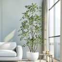 7.2ft Faux Bamboo Tree Artificial Nandina Tree Artificial Indoor Plants Realistic Fake Potted Tree with 800+ Leaves, Cement Planter - Home Office Decor Perfect for Housewarming Gift Non-Toxic