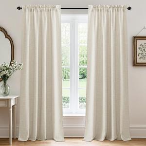 RYB HOME Living Room and Dining Room Curtains and Drapes Linen Sheer, Light Filtering Curtains 95 inches Long, Weave Textured/Rod Pocket, Cream Colored, W 52 x L 95 inches, 2 Panels Set