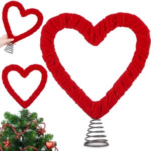 9 Inch Valentine Velvet Heart Tree Topper Valentines Mini Red Heart Tree Topper for Treetop Red Romantic Decorations for Home Wedding Holiday Party Supplies Gift