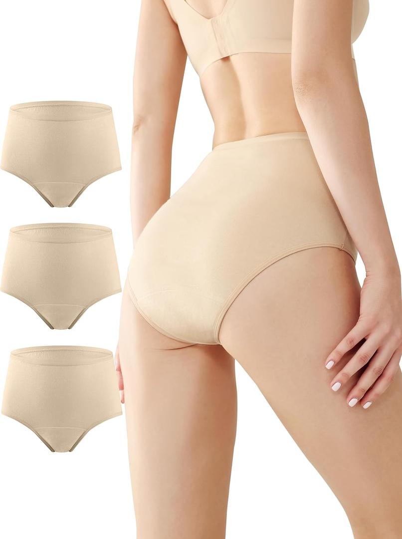 BATTEWA Incontinence Underwear for Women,Leak Proof Underwear Washable Absorbency Cotton Panties Bladder Leakage Protective 50ML (Beige, Large, 3-Pack)