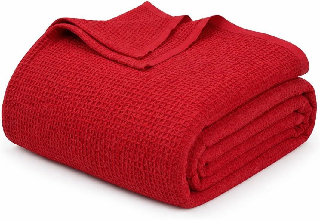 Cotton Waffle Weave Blanket Inches Soft Woven Lightweight Breathable Bed Blanket Queen Size for Layering Any Bed, Couch Sofa, Home Decor for All Season (Burgundy, 90" x 90")