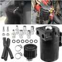 AICEL Baffled Oil Catch Can Kit, Aluminum Polish Baffled Car Oil Separator Catch Can with Fuel Line Hose Kit, Car Accessories 300ml Universal Oil Reservoir Tank with Breather Filter (Black)