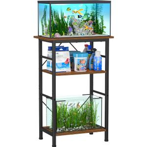 Snughome 5-10 Gallon Aquarium Stand, 3 Tier Fish Tank Stand with Storage, Fish Tank Stand with Metal Frame, Reptile Turtle Tank Stand for Home Office, 20.47" x 11.02" x 30.52", Rustic Brown