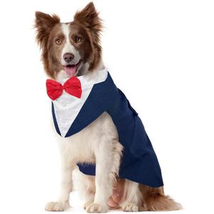 Kuoser Dog Tuxedo Dog Suit and Bandana Set, Dogs Tuxedo Wedding Party Suit, Doggy Prince Bow Tie Shirt Formal Pet Wedding Attire for Dogs Golden Retriever Samo Bulldogs 2XL