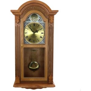 Bedford Clock Collection Honey Oak Chiming Pendulum Wall Clock