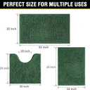 Green Bathroom Rug Chenille 3-Piece Extra Soft and Absorbent Shag Bath Mat Set, Machine Wash Bathroom Rug Set, Strong PVC Non-Slip Underside, Plush Carpet Bath Mat (Dark Green)