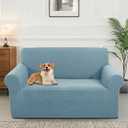 Stretch Couch Cover Washable Sofa Slipcover Furniture Protector with Non Skid Foam and Elastic Bottom for Kids, Dog(Loveseat/Steel Blue) (Medium)