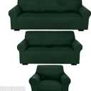 Peryiter 3 Pcs Slipcover Set for Couch Furniture Covers for Sofa Loveseat Couch Arm Chair, Form Fit Stretch, Wrinkle Free, Furniture Protector (Dark Green,Milk Silk Spandex)