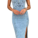 tcoco Denim Dress for Women Sleeveless Side Slit Bodycon Midi Jean Dresses for Women 2024 S