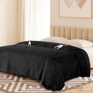 Yokimisu Electric Blanket King with Dual Control-100x90 Soft Double-Sided Flannel Heating Blanket, 9 Heat Levels & 10 Hours Timer Heated Throw, Machine Washable, Gift for Mom Dad - Black