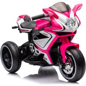 Ride on Motorcycle, Rechargeable Ride on Toys, Tamco Motorcycle for Kids 3 to 4 Years Boys Girls with Foot Pedal Starter, Music/Lights/Lighting Wheels (Pink)