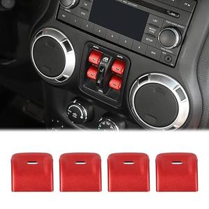 Voodonala for Jeep JK JKU 2012-2018 Window Control Switch Button Cover, 4Pcs Aluminum Alloy Window Switch Cover Trim Interior Accessories Compatible with Jeep Wrangler JK 2012-2018(4Pcs)