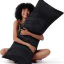 Bedsure Satin Body Pillow Pillowcase, Similar to Silk Body Pillow Cover with Zipper, Soft & Breathable Long Pillow Case, Cooling & Silky Long Pillowcase for Hair and Skin, Gifts, Black, 20x54 Inches