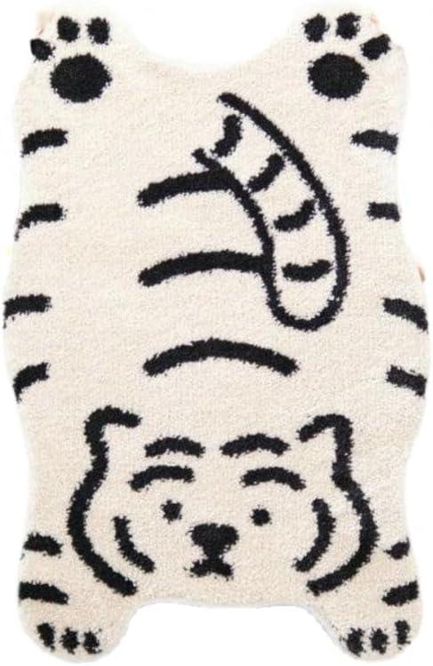 Cute Bath Mat Kawaii Animal Tiger Rug Water Absorption Non Slip Mat Soft Machine Wash Rug Mat for Bedroom Bathroom Toilet Floors Kitchen 24x35 (White)