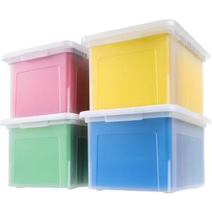 IRIS USA File Box Plastic File Organizer for Letter/Legal File, Document Box, Storage Bin Tote Organizer with Durable and Secure Latching Lid, Stackable, Nestable, BPA-Free, Clear 35 Qt. 4 Pack