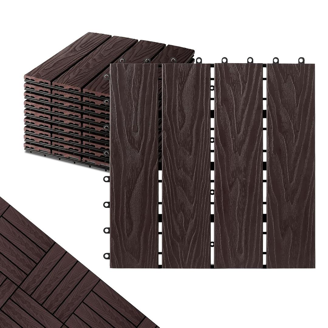 Polymer Interlocking Composite Deck Tiles Outdoor(10Pcs,Coffee)