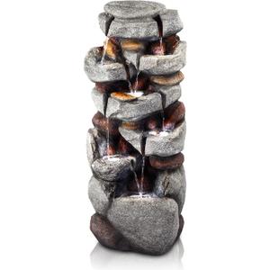 40" H Outdoor Water Fountain, Cascading Rock Waterfall Fountain with 6 White LED Lights, 7-Tiers Large Water Feature for Outdoor, Garden Water Fountain for Patio, Yark, Deck, Porch, Home Decor