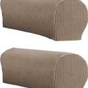 LINGXIYA Soft Stretch Plush Armrest Covers for Chairs/Sofas & Couches - Furniture Protector Armchair Slipcovers for Recliner, Set of 2 (Light Brown)
