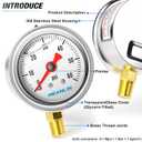 MEANLIN MEASURE 0~60Psi Stainless Steel 1/8" NPT 1.5" FACE DIAL, Glycerin Filled Pressure Gauge, Liquid Filled, Water Oil Air, Lower Mount, with 1/4" NPT and 3/8" NPT Hex Bushing