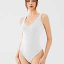REORIA Butsmooth Womens Sexy Deep V Neck Backless Sleeveless Double Lined Thong Bodysuits for Going Out