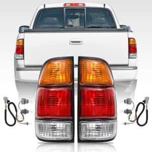 Tail Light Assembly Compatible with 2000-2006 Toyota Tundra Factory Style Pickup Truck Taillights Rear Brake Lamps OE Replacement w/Bulbs and Wiring Harness, Passenger and Driver Side