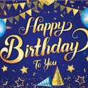 KatchOn | Blue and Gold Happy Birthday Banner - XtraLarge 72x44 Inch | Happy Birthday Decorations for Men & Women | Blue and Gold Birthday Decorations | Happy Birthday Backdrop for Party