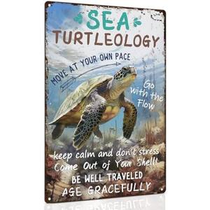 ALKB Sea Turtle Decor Gifts for Turtle Lovers - Inspirational Turtle Decor for Bathroom Wall Art Hanging Sign 8x12 Inch